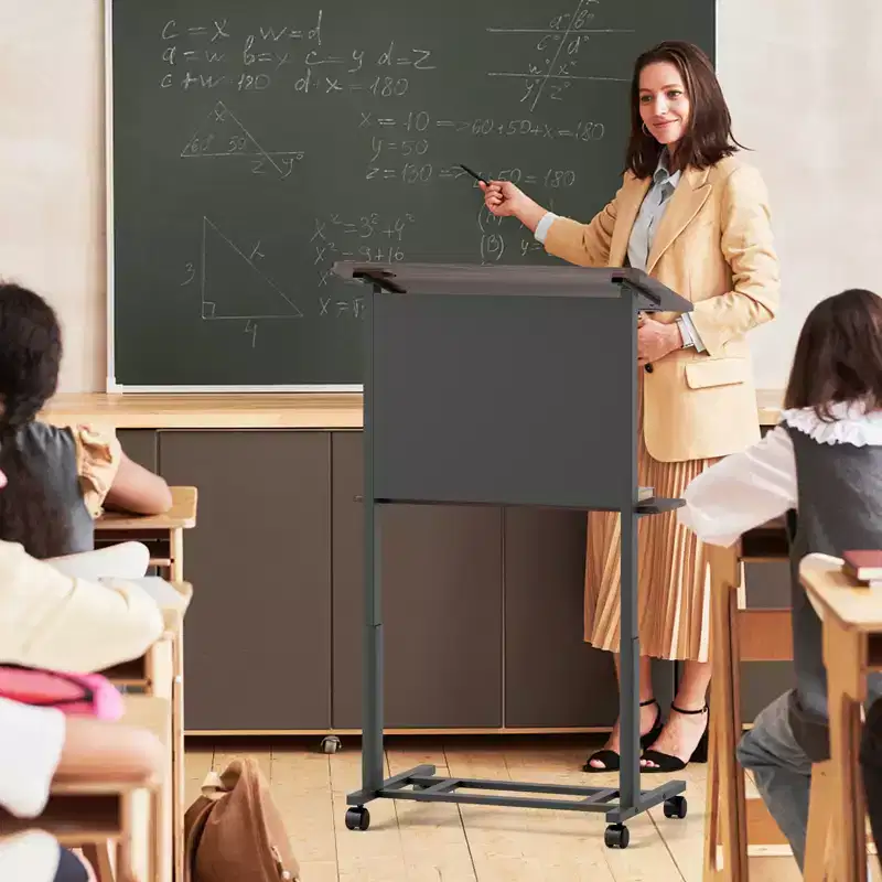 Costway Rolling Podium Stand 40.5-49 Height Adjustable Lectern Table Mobile Pulpit