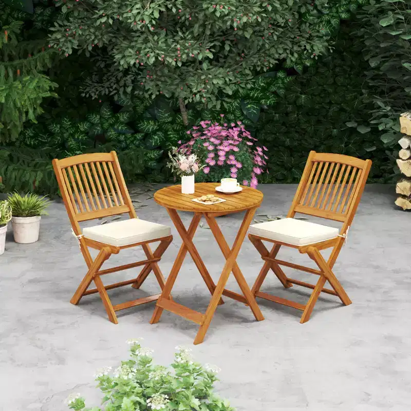 Costway Outdoor Folding Chairs Set of 2 Acacia Wood High-Back Chair with Seat Cushions Beige/Red/Navy