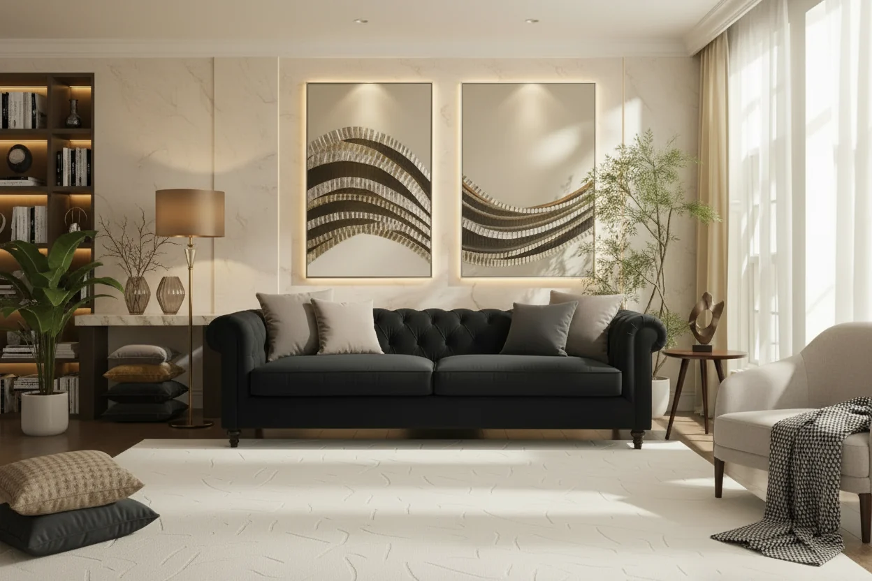 Traditional 2-Seater Chesterfield Sofa with Rolled Arms and Wood Frame, PU Leather Accent Sofa Couch for Living Room or Lounge