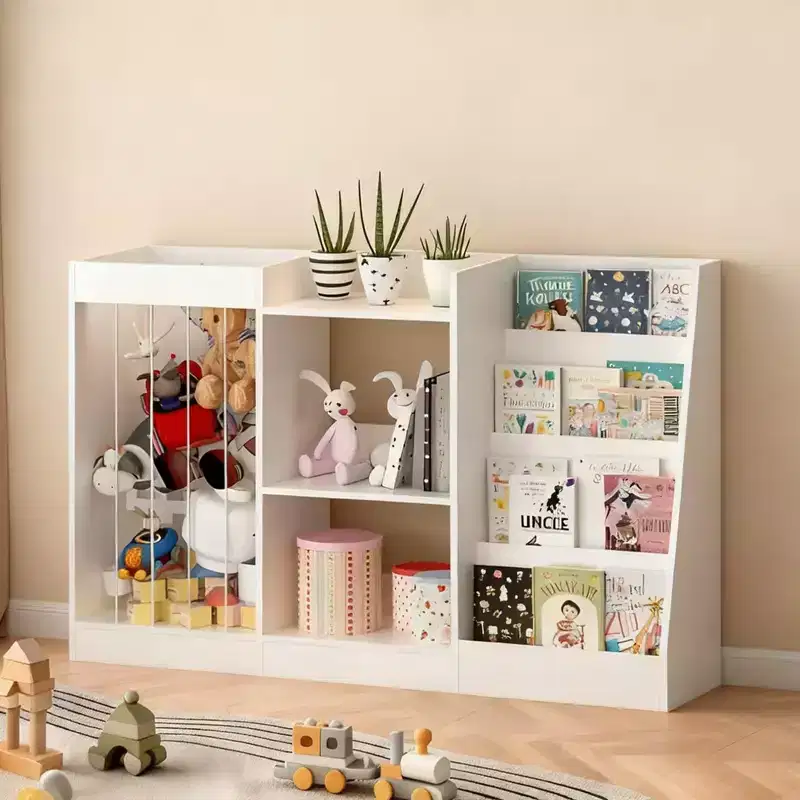 Children's Bookshelf and Toy Storage Rack, Three-Tier Kids' Room Bookshelf with Hanging Basket & Baby Bookshelf
