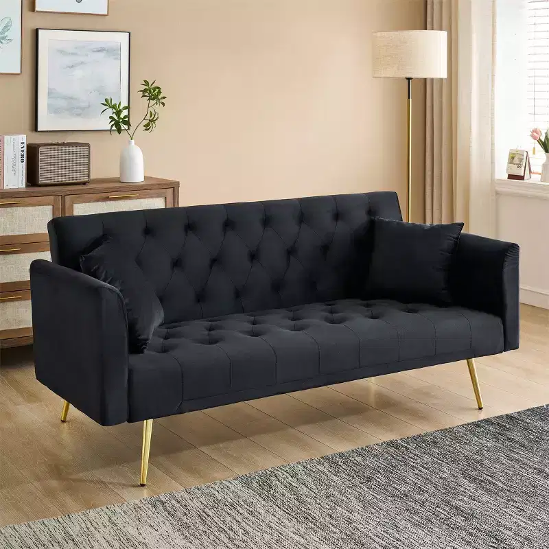 MAYEERTY Love Seat Vintahe Velvet Sofa Comfortable for Liviing Room Bedroom Black