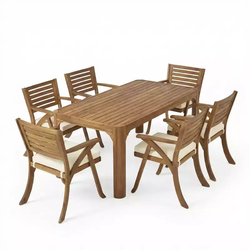 Christopher Knight Home Morgan 7 Piece Patio Rustic Acacia Wood Dining Set With Cushions