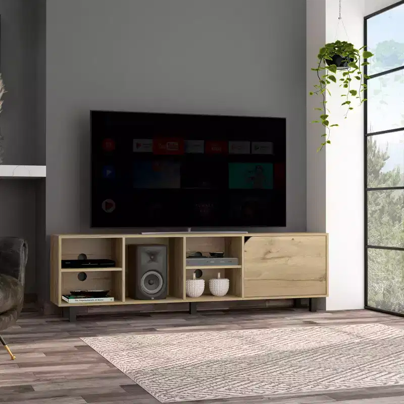 Open Shelves Mobile TV Stand for TVs up to 70", Modern Design - Boahaus
