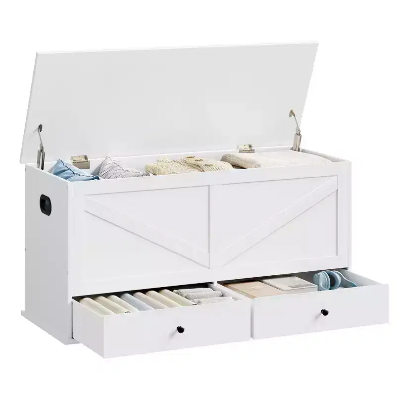 Storage Chest, Storage Bench with 2 Fabric Drawers, Farmhouse Style, 15.7 x 39.4 x 19.9 Inches