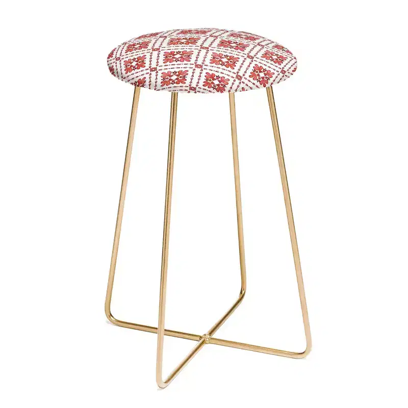 Schatzi Boho Tile Counter Height Barstool Gold/Red - Deny Designs: Modern Faux Leather, Artist-Designed, Steel Legs