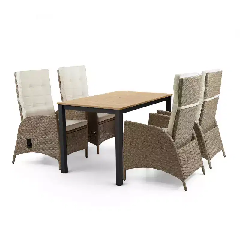 Greemotion 5pc Mackay Teak Wood Top Outdoor Patio Dining Set: UV-Resistant, Weatherproof, Aluminum Frame