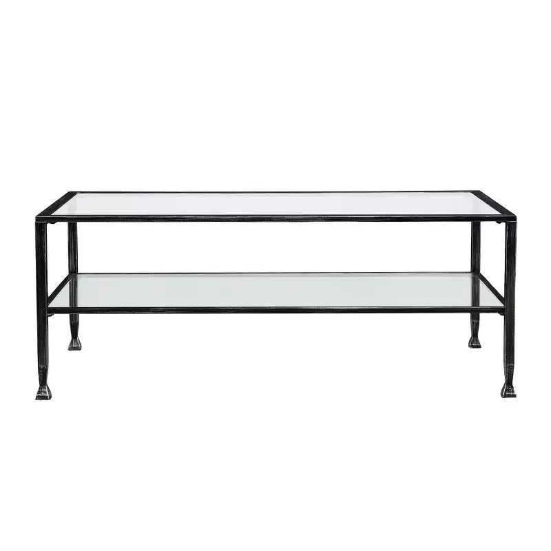Jaymes Metal/Glass Rectangular Open Shelf Cocktail Table - Black