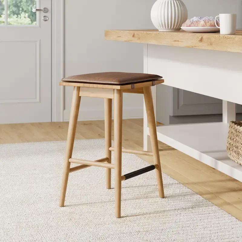 Boucle Upholstered Backless Counter Height Barstool with Cushion, Metal Legs, Modern Style