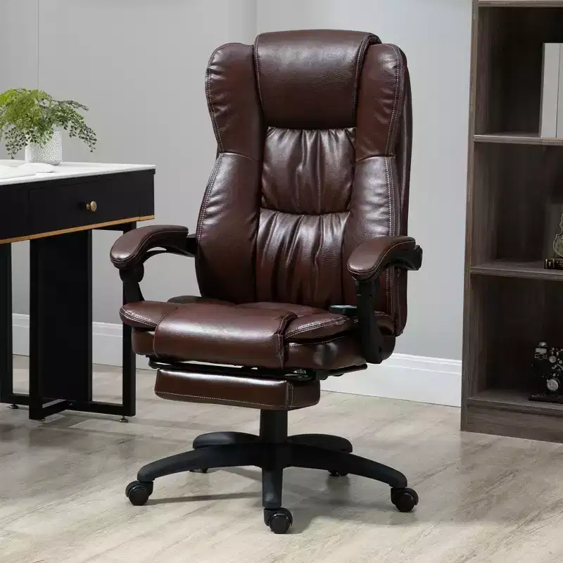 Okak Massage Executive Office Chair with 6-Point Vibration, Reclining Swivel Chair with Retractable Footrest, Comfy Chair for Home, Office