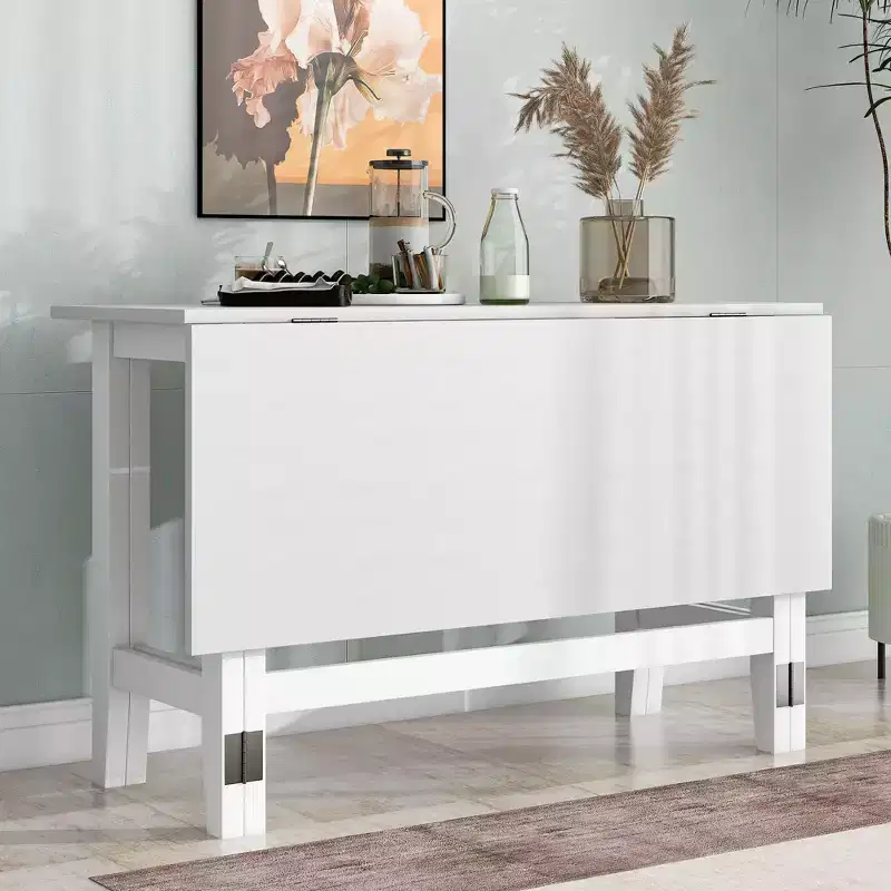 Extendable Dining Table Kitchen Table for Small Space, Farmhouse Wood Dining Table with Drop Leaf