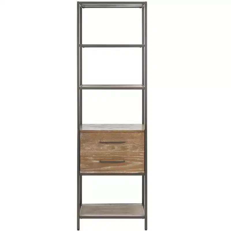 5 Shelf 1 Drawer Etagere - Rustic Oak/Gunmetal