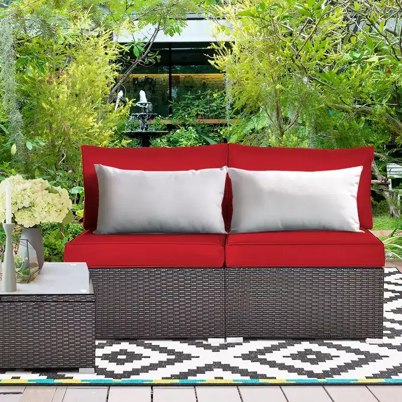 Costway 2PCS Patio Rattan Armless Sofa Sectional Conversation Furniture Set W/Cushion