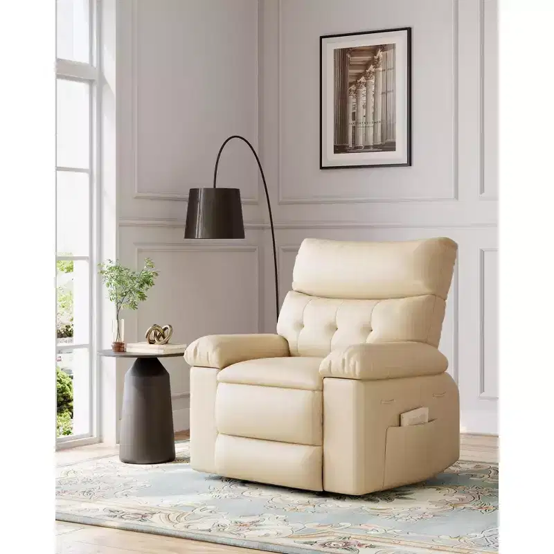 Oversized Wide Rocker Swivel Recliner Chair - PU Leather Large Manual Recliner for Adults, Comfort Lazy Chair with 1.5X Sponge Filling and Easy