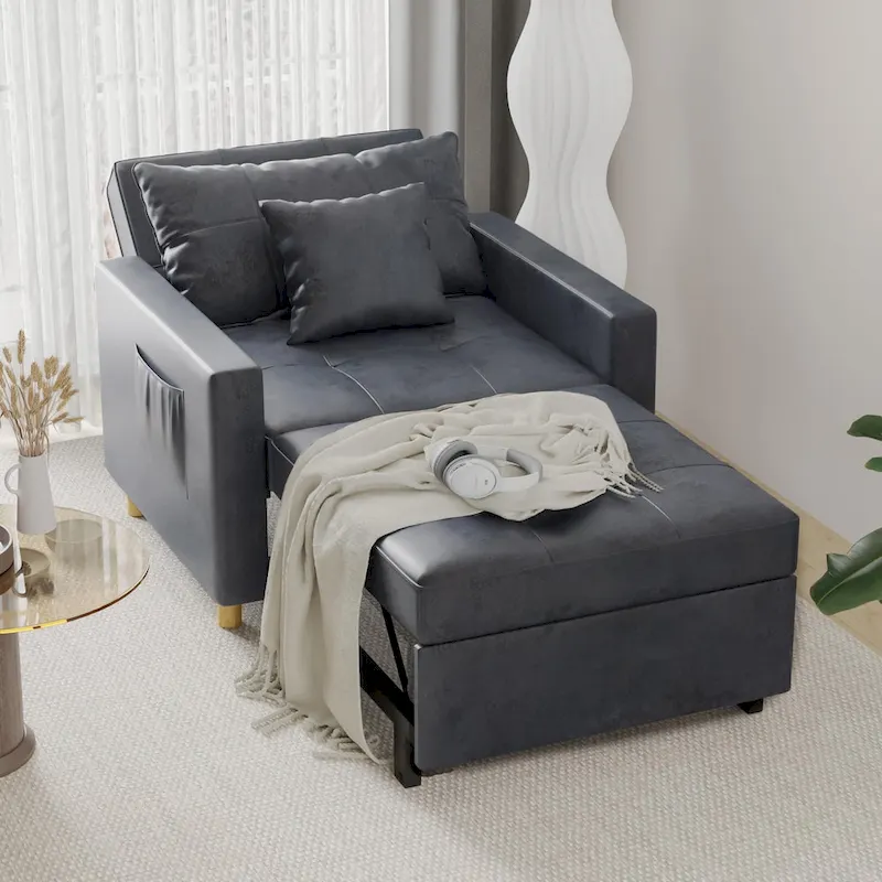 Adjustable Sleeper Chair Bed, 3-in-1 Convertible, Multiple Colors, Fits 1 Person