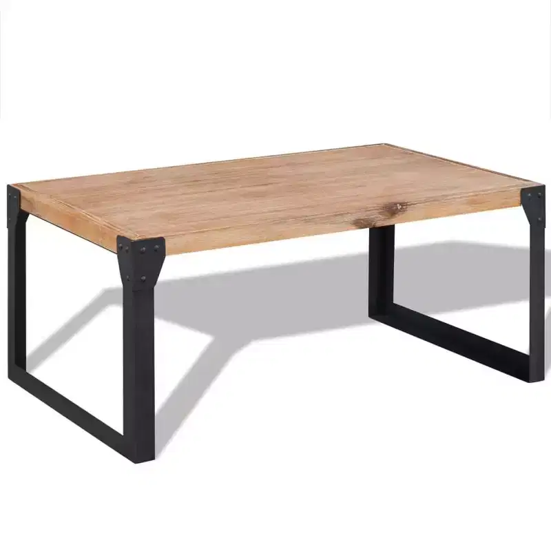 Solid Acacia Wood Coffee Table with Steel Legs 39.4''L x 23.6''W x 17.7''H Brown/Black