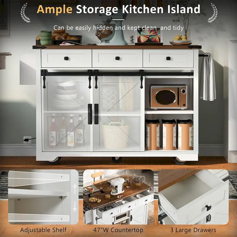 Kitchen Island with Power Outlet and Drop Leaf tabletop by Harper&Bright Designs