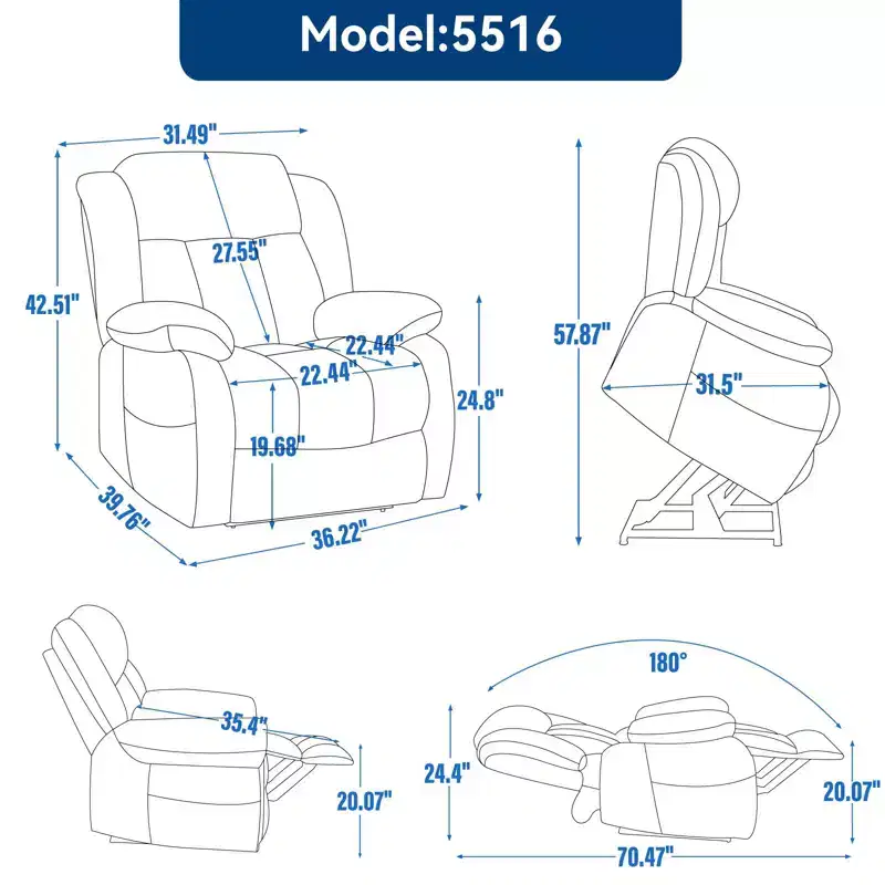 Gray Faux Leather Power Lift Recliner Chair with 8-Point Vibration Massage and Lumbar Heating for Living Room Apartment