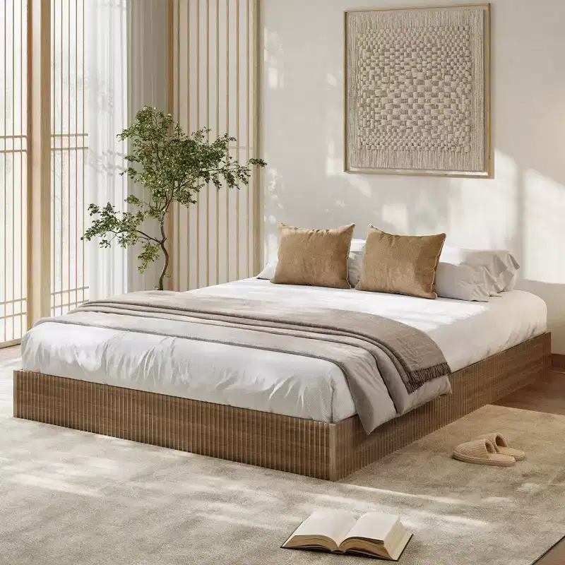 Minimalist Fluted MDF Wave Platform Bed Frame, Sturdy Noise-Free, Easy Assembly, Space-Saving, No Box Spring Needed