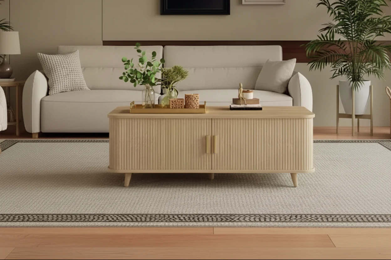 Modern Sliding Door Storage Coffee Table with Adjustable Shelves