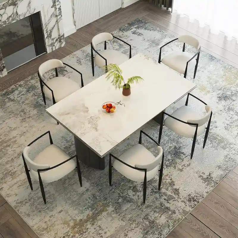 9-Piece Extendable Dining Table Set with 8 Upholstered Chairs