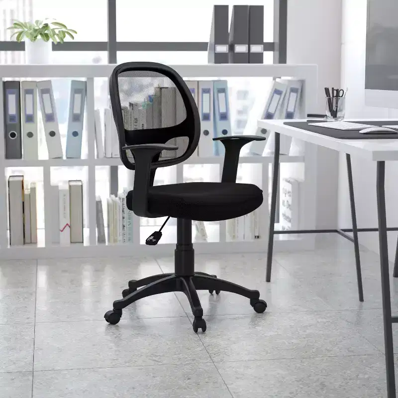 Mid-Back Black Mesh Swivel Task Office Chair with T-Arms