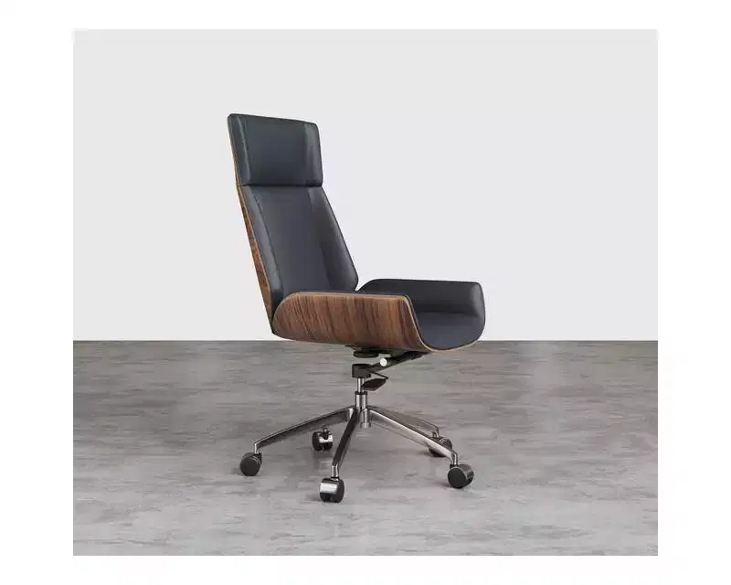 Tree City- High Back Executive Office Chair with Walnut Bent Wood Back and Faux Leather Seat  Swivel & Rolling Base