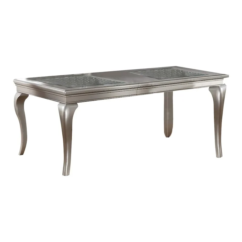 66-84 Inch Dining Table, 6 Seater Extendable, Glass Silver Wood