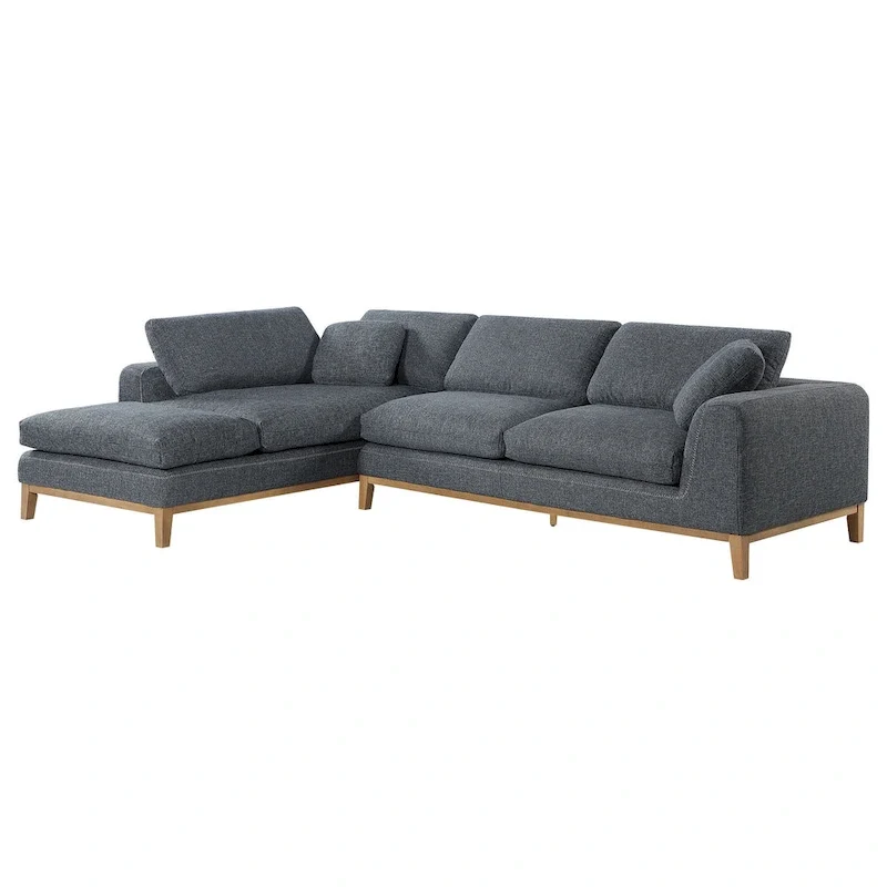 2 Piece L Shaped Modular Sectional Sofa with 2 Pillows, Woven Gray Fabric