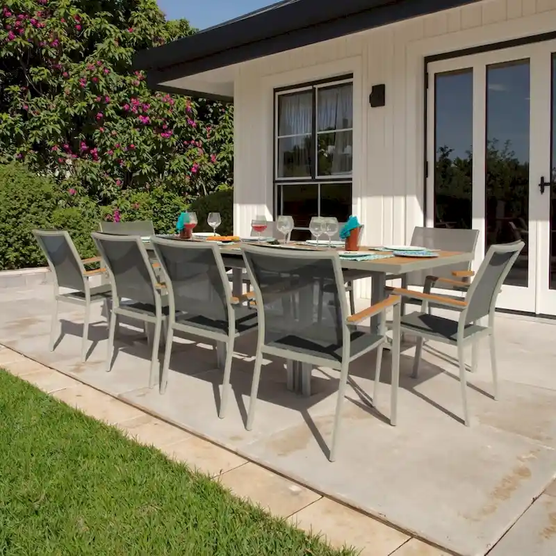 Catania Grey Seagull 11-Piece Aluminum Outdoor Dining Set with Sling Set in Pewter - N/A