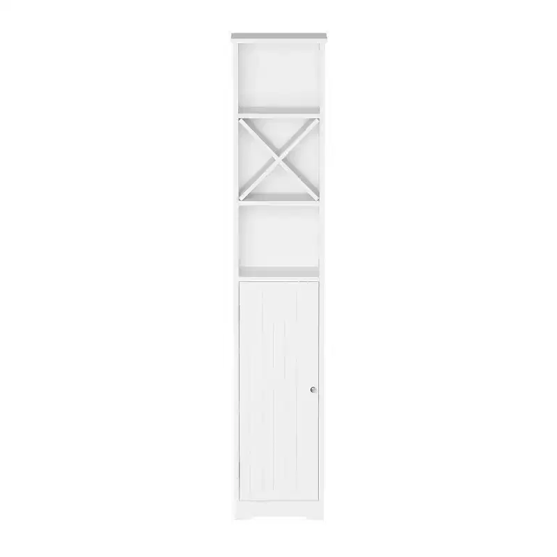 Tall Linen Tower Cupboard with Cubbyhole Divider and Adjustable Shelves