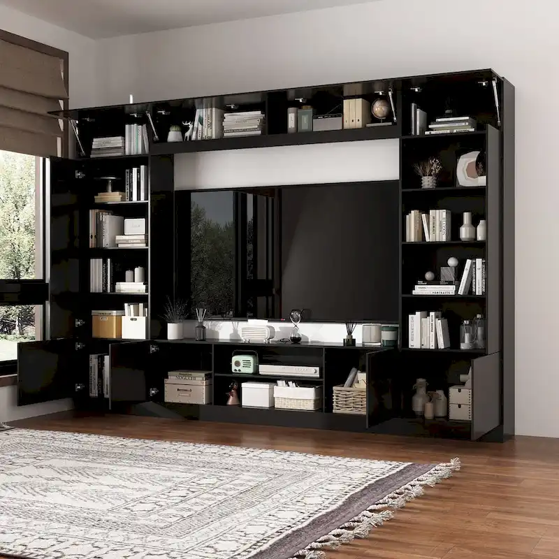 Versatile Wall Unit TV Stand LED Lighting - Accommodates TVs up to 75