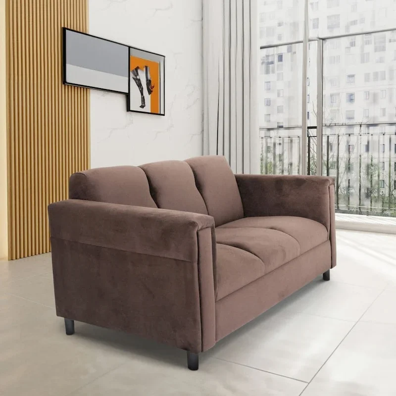 Mid Century Modern 3 Seater Sofa Suede Solid Wood Frame Upholstered