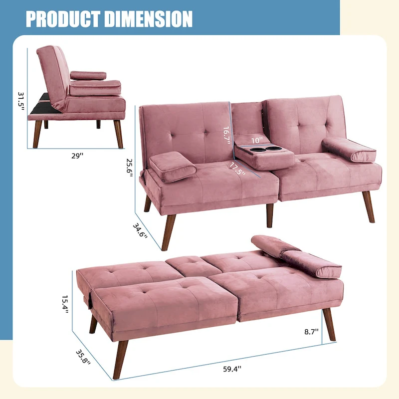 Futzca 60 Small Loveseat, 3 in 1 Cute Convertible Sofa Bed