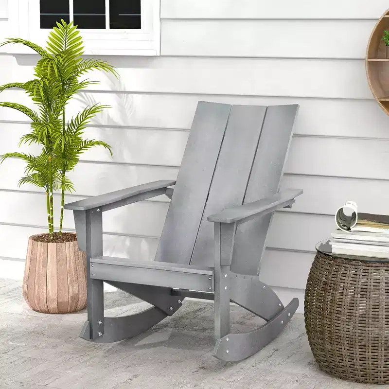 Costway Patio Adirondack Rocking Chair All Weather HDPE Porch Rocker 330lbs Grey Outdoor
