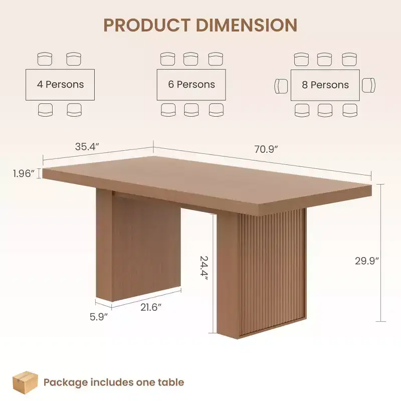 Large 70.8 Dining Table w/ Fluted Legs & Storage, Modern Wood Kitchen Dinner Table for 6-8-10 People, Heavy Duty Furniture for Dining Room