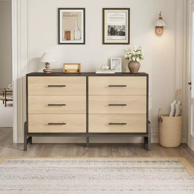 6-Drawer Dresser for Bedroom with Extra-Large Storage Space, Freestanding Wooden Wardrobe for Living Room