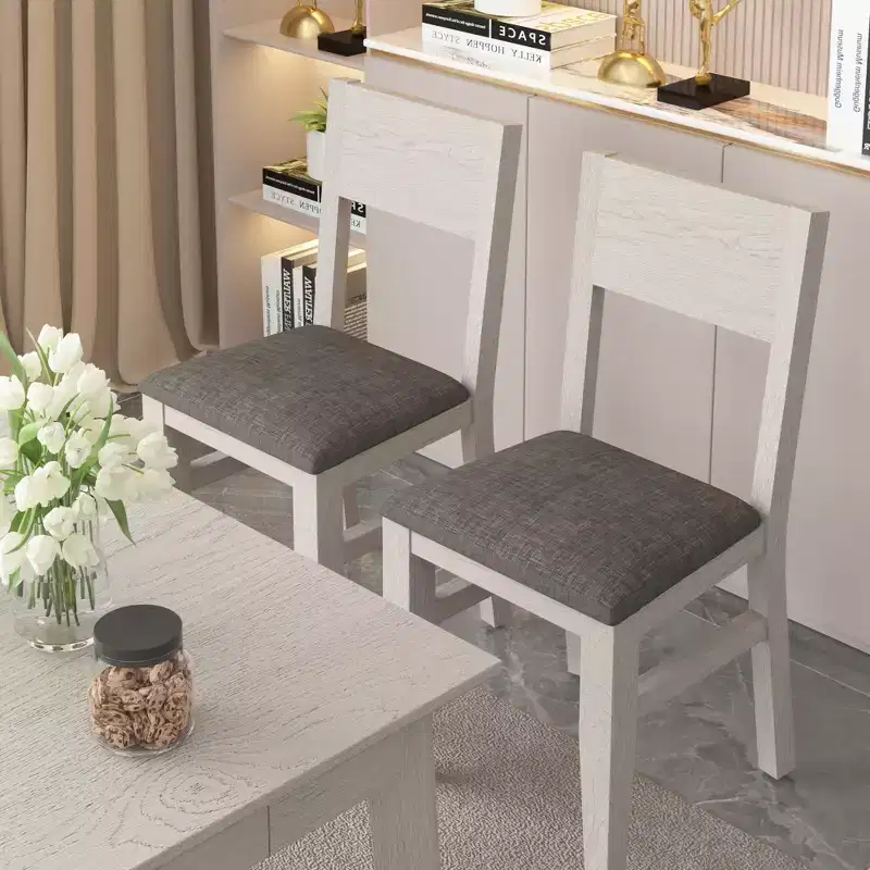 VECELO Rustic Wooden Dining Chairs, Rubber Wood Kitchen Chairs with Padded Seat & Backrest, Gray