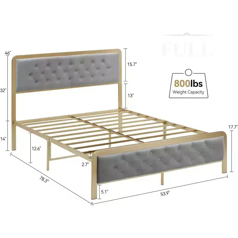 Full Upholstered Bed Frame w/Button Tufted Headboard - Heavy Duty Metal, 12.6 Storage, No Box Spring Needed, Easy Assembly (Grey)