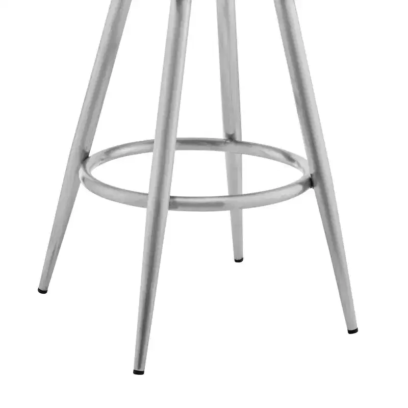 29 Gray And Silver Faux Leather And Iron Swivel Bar Height Bar Chair