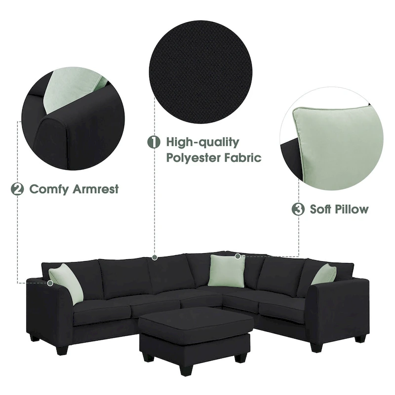Modern Sectional Sofa with Ottoman, Modular, Spacious