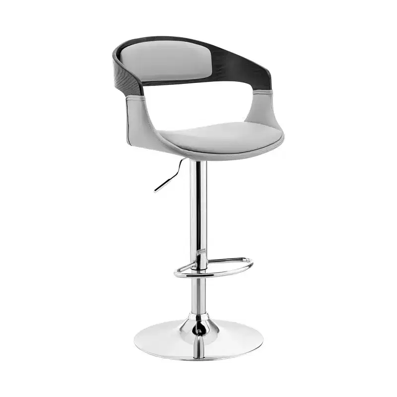24 Gray And Silver Iron Swivel Low Back Adjustable Height Bar Chair