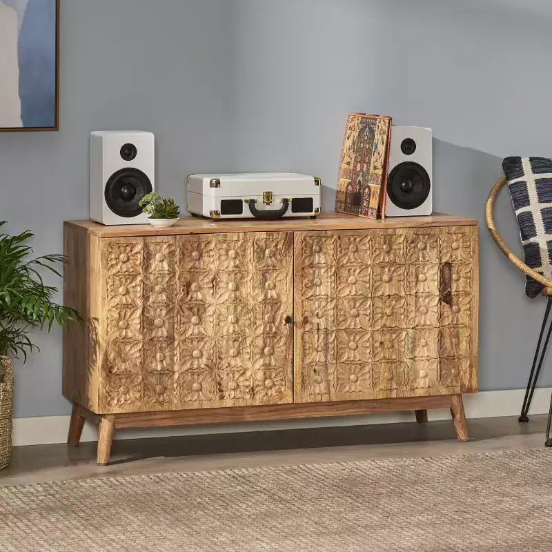 Acacia Wood Storage Sideboard with Shelves and 2 Doors