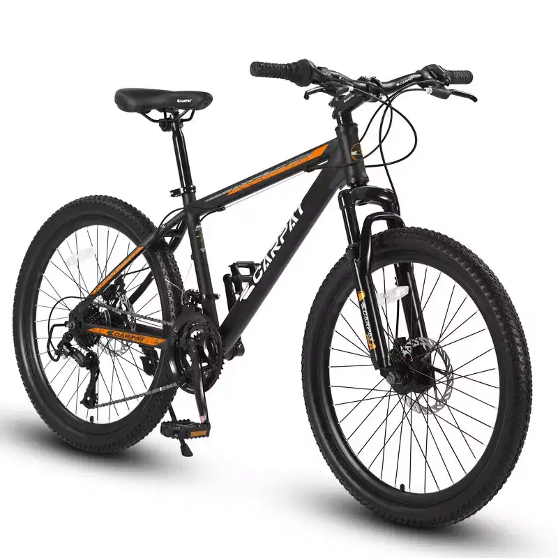 NAYSAYE Bicycle 26 Inch Mountain Bike 21 Speeds Mechanical Disc Brakes for Off Road, Orange, 71*25*39.3