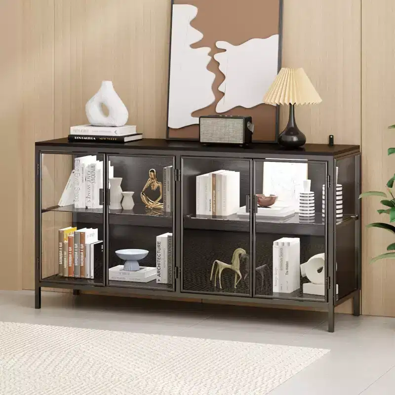 Famapy Black Tempered Glass Display Cabinet Illuminating Your Home with Style and Function