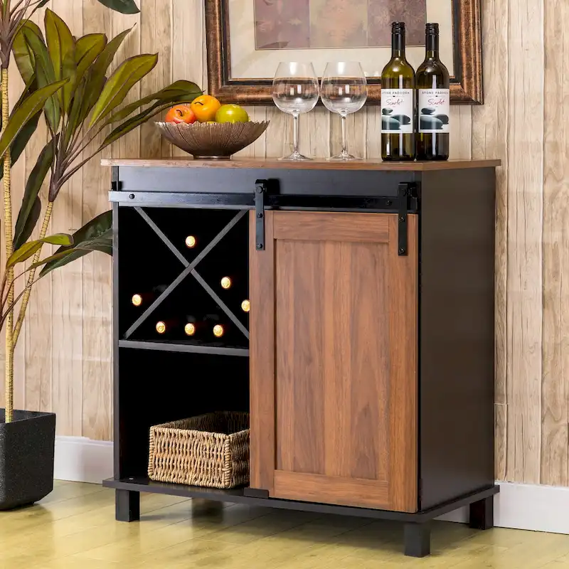 Glitzhome 32.25H Mid Centry Modern Industrial Bar Cabinet Buffet Sideboard