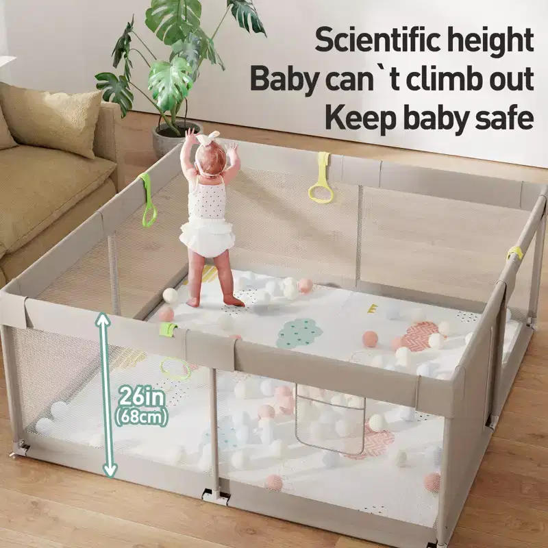 Baby Playpen with Mat, 59x59in Safety Play Yard for Babies & Toddlers, Indoor & Outdoor Activity Center, Toddler Fence