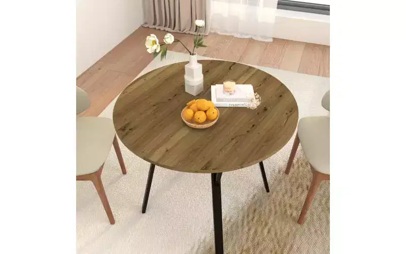Brown Round Dining Table, Metal Legs, Seats 2