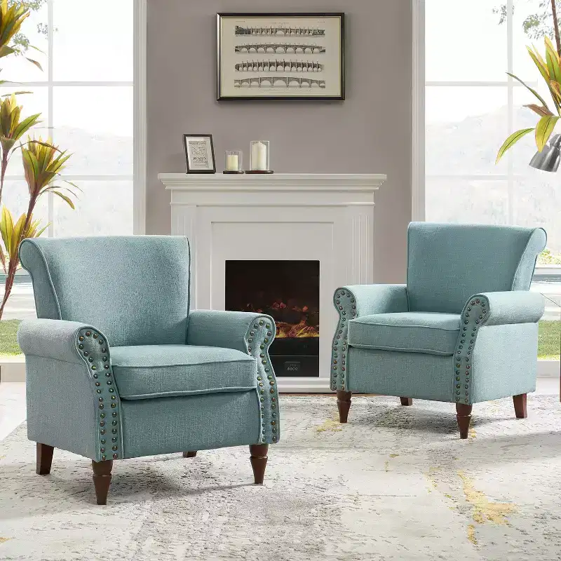 Upholstered Accent Armchair with Arms, Set of 2 (Seats 1)