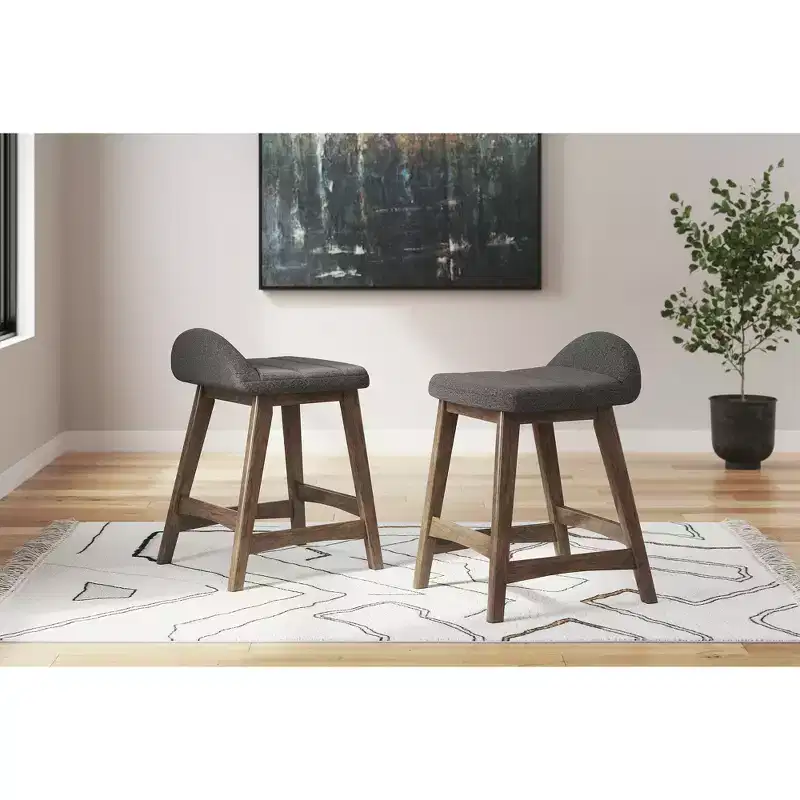 Signature Design by Ashley Lyncott Counter Height Upholstered Barstool with Foam Cushion, Set of 2, Charcoal Gray