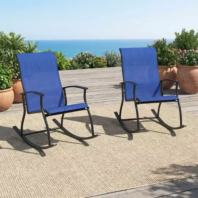Gymax 2PC/4PC Outdoor Rocking Chairs with Ventilated Backrest and Smooth Secure Rocking Motion Navy + Black/Brown + Black/Black